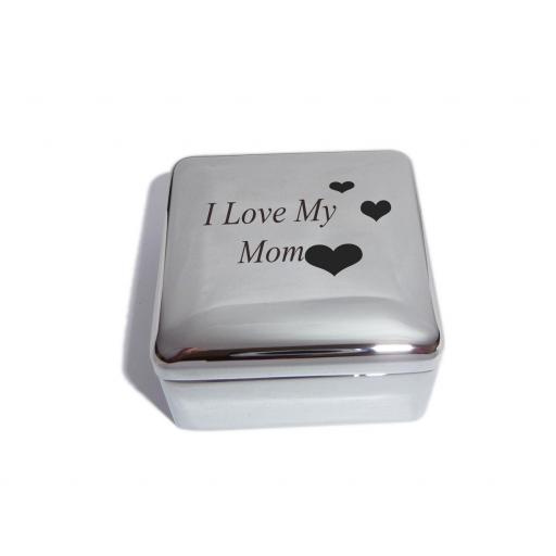 I Love My Mom Square Trinket Jewellery Box with Love Hearts