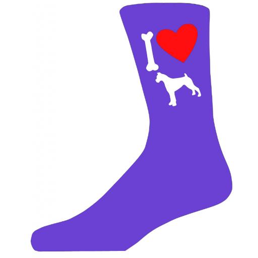 Purple Ladies Novelty Boxer Socks- I Love My Dog Socks Luxury Cotton Novelty Socks Adult size UK 5-12 Euro 39-49