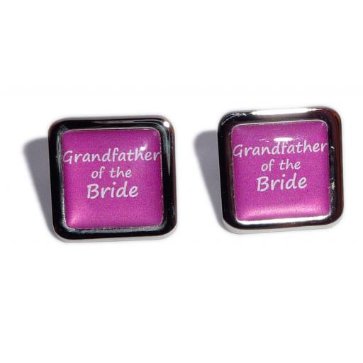 Grandfather of the Bride Hot Pink Square Wedding Cufflinks