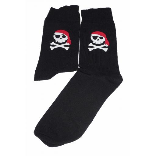 Skull and Cross Bones/Jolly Roger with a Red Bandana Socks, Great Novelty Gift Socks Luxury Cotton Novelty Socks Adult size UK 6-12 Euro 39-49