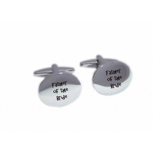 Father of the Bride Oval Laser Engraved Cufflinks for the Wedding Party. Goom, Best Man, Father of The Bride. All cufflinks come with an organza gift pouch.