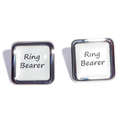 Ring Bearer White Square Wedding Cufflinks
