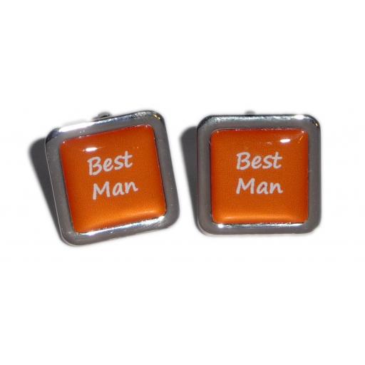 Best Man Orange Square Wedding Cufflinks