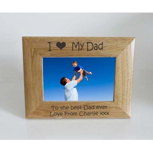 Dad Photo Frame 6 x 4 - I heart-Love My Dad 6 x 4 Photo Frame - Free Engraving