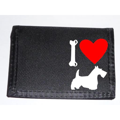 I Love Scottish Terrier, Scottie Dogs on a Black Nylon Wallet, Stunning Birthday, Fathers Day or Christmas Gift