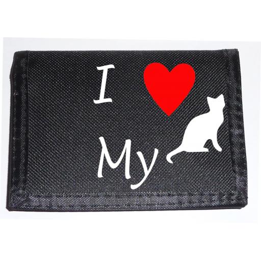 I Love my Cat on a Black Nylon Wallet, Lovely Birthday, Fathers Day or Christmas Gift