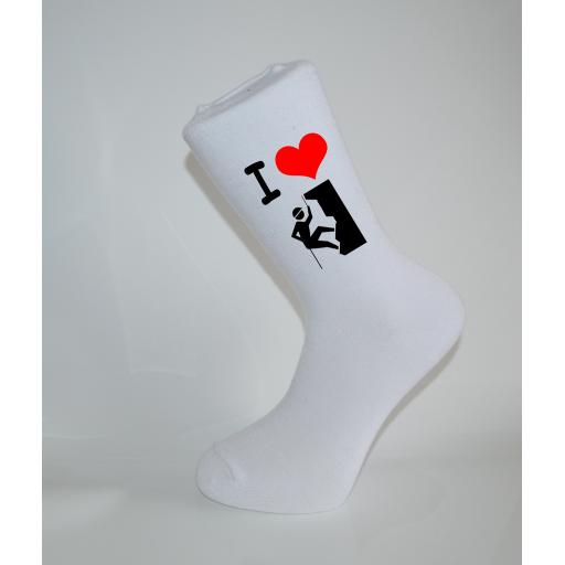 I Love Climbing White Socks, Great Socks for the sportsman, Adults 6-12