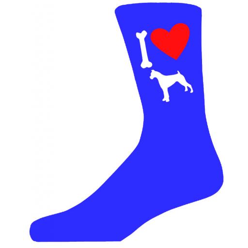 Blue Novelty Boxer Socks - I Love My Dog Socks