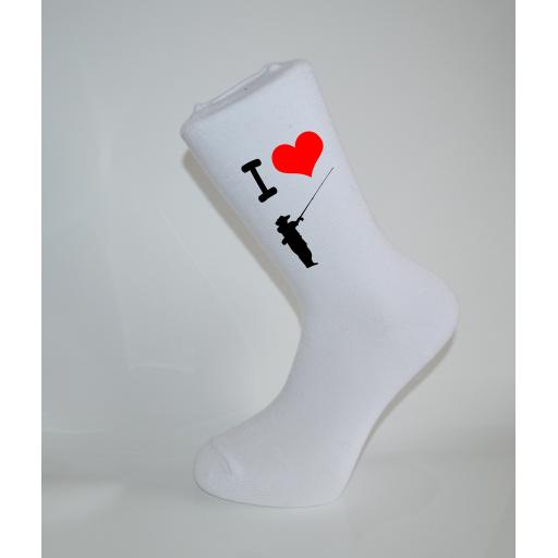 I Love Fishing White Socks, Great Socks for the sportsman, Adults 6-12