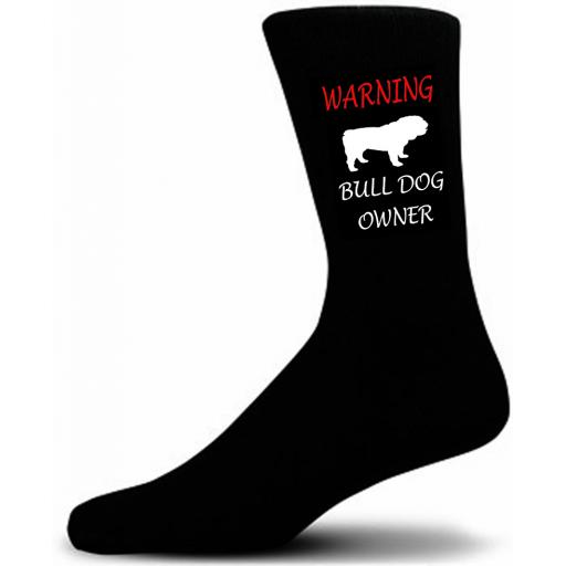 Black Warning Bulldog Owner Socks - I love my Dog Novelty Socks