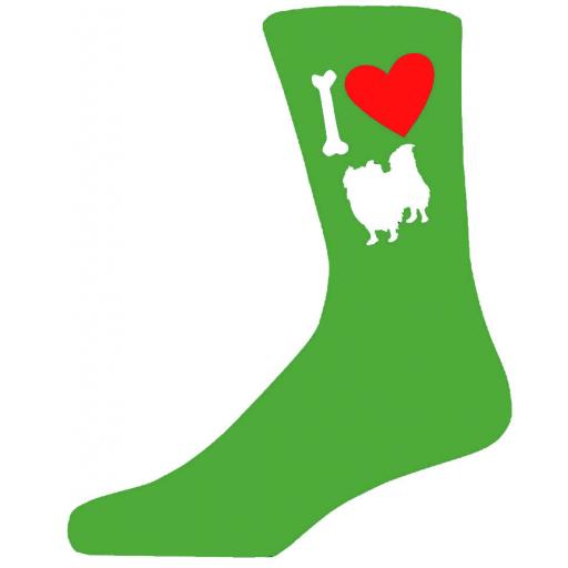 Green Novelty Pekingese Socks - I Love My Dog Socks