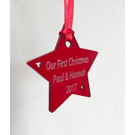 Red Acrylic Hanging Star - Christmas Tree / Home Decor- Free Personalisation
