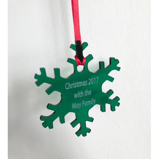 Green Acrylic Hanging Snowflake - Christmas Tree / Home Decor- Free Personal