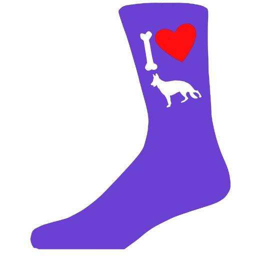 Purple Ladies Novelty German Shepherd Socks- I Love My Dog Socks Luxury Cotton Novelty Socks Adult size UK 5-12 Euro 39-49