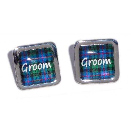 Groom Blue Tartan Square Wedding Cufflinks