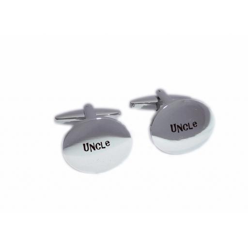 Uncle Oval Laser Engraved Cufflinks for the Wedding Party. Goom, Best Man, Father of The Bride. All cufflinks come with an organza gift pouch.