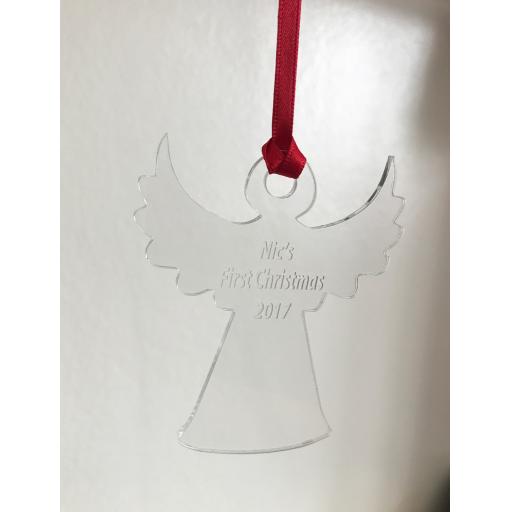 Clear Acrylic Hanging Angel - Christmas Tree / Home Decor- Free Personalisation