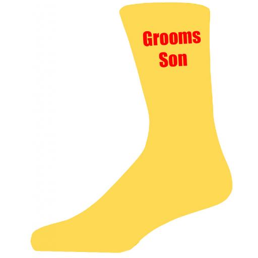 Yellow Wedding Socks with Red Grooms Son Title Adult size UK 6-12 Euro 39-49