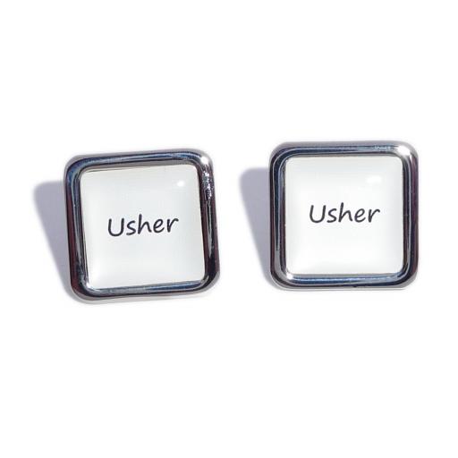 Usher White Square Wedding Cufflinks