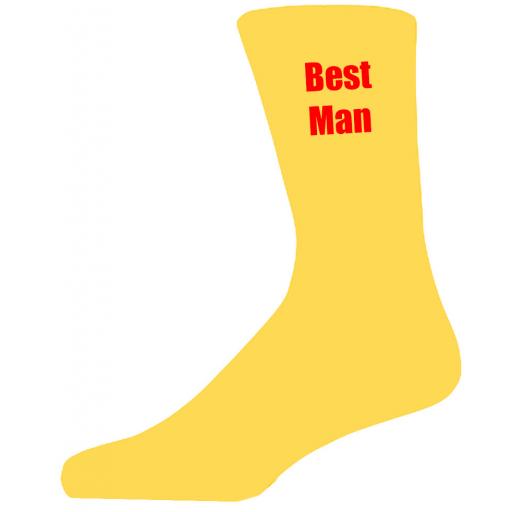 Yellow Wedding Socks with Red Best Man Title Adult size UK 6-12 Euro 39-49