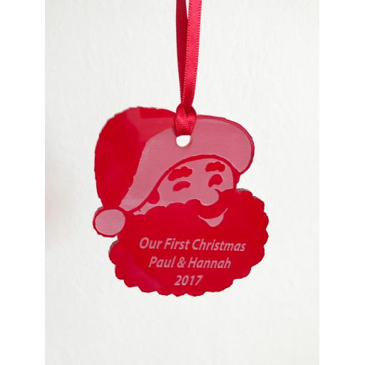 Red Acrylic Hanging Santa - Christmas Tree / Home Decor- Free Personalisation