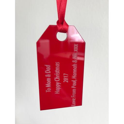 Red Acrylic Hanging Gift Tag - Christmas Tree / Home Decor- Free Personal
