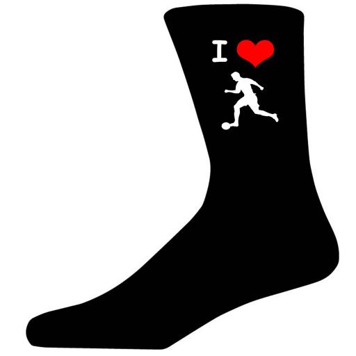 I Love Football Picture Socks. Black Cotton Novelty Socks. Adult UK 5-12
