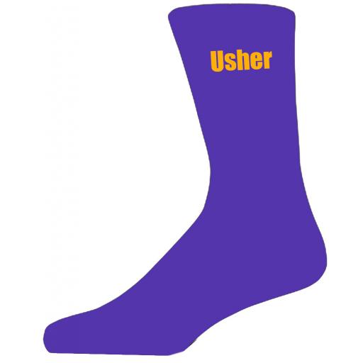 Purple Wedding Socks with Yellow Usher Title Adult size UK 6-12 Euro 39-49