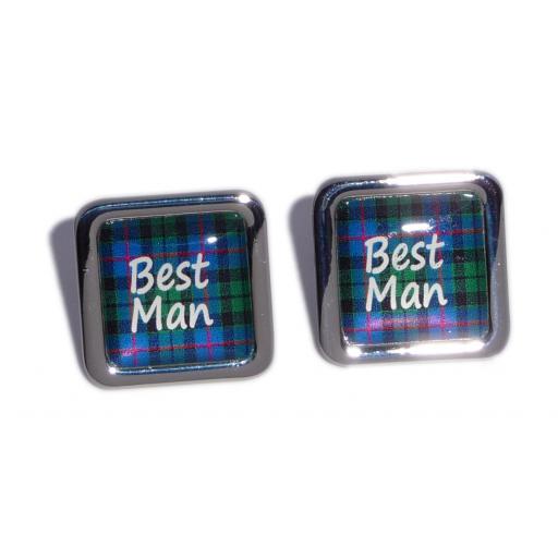 Best Man Blue Tartan Square Wedding Cufflinks