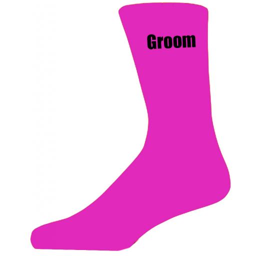 Hot Pink Wedding Socks with Black Groom Title Adult size UK 6-12 Euro 39-49