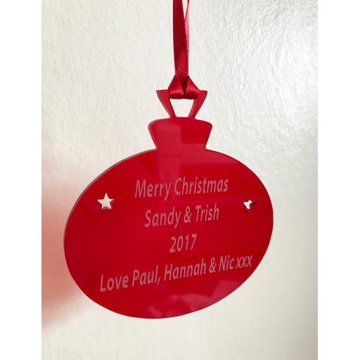 Red Acrylic Hanging Bauble - Christmas Tree / Home Decor- Free Personalisation
