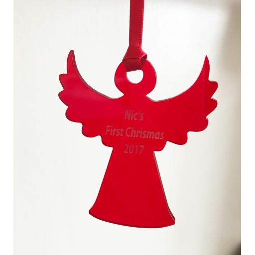 Red Acrylic Hanging Angel - Christmas Tree / Home Decor- Free Personalisation