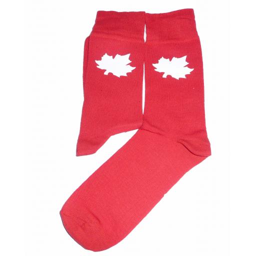 White Maple Leaf on Red Socks, Great Novelty Gift Socks Luxury Cotton Novelty Socks Adult size UK 6-12 Euro 39-49