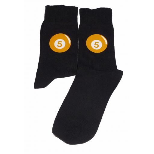 Yellow Pool Ball with white No 5 Socks Great Novelty Gift Socks Luxury Cotton Novelty Socks Adult size UK 6-12 Euro 39-49