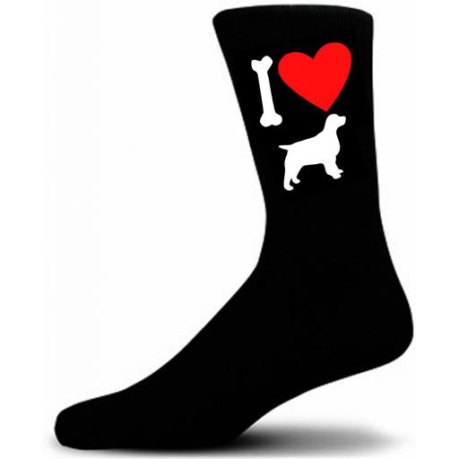 Mens Black Novelty Spaniel Socks- I Love My Dog Socks Luxury Cotton Novelty Socks Adult size UK 5-12 Euro 39-49