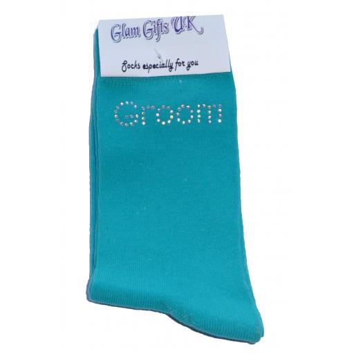 Turquiose Wedding Socks - Groom's Son In Clear Sparkely AB Crystals