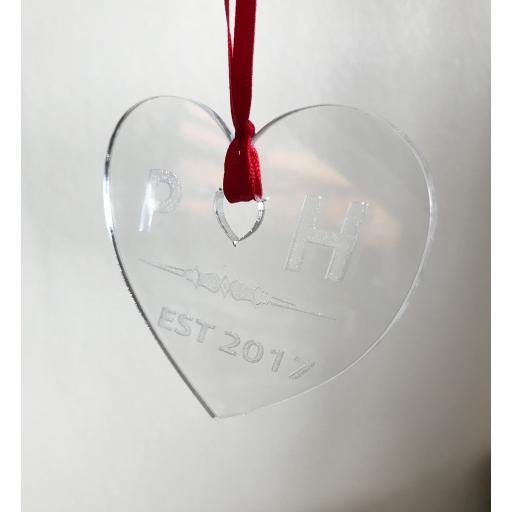 Clear Acrylic Hanging Heart - Christmas Tree / Home Decor- Free Personalisation