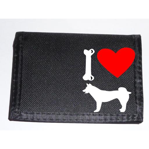 I Love Husky Dogs on a Black Nylon Wallet, Stunning Birthday, Fathers Day or Christmas Gift