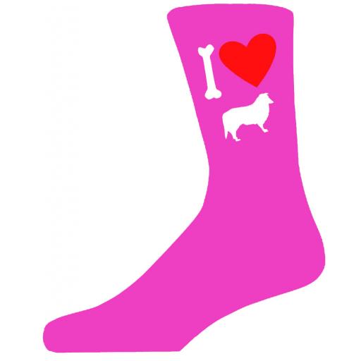 Hot Pink Ladies Novelty Collie Socks- I Love My Dog Socks Luxury Cotton Novelty Socks Adult size UK 5-12 Euro 39-49