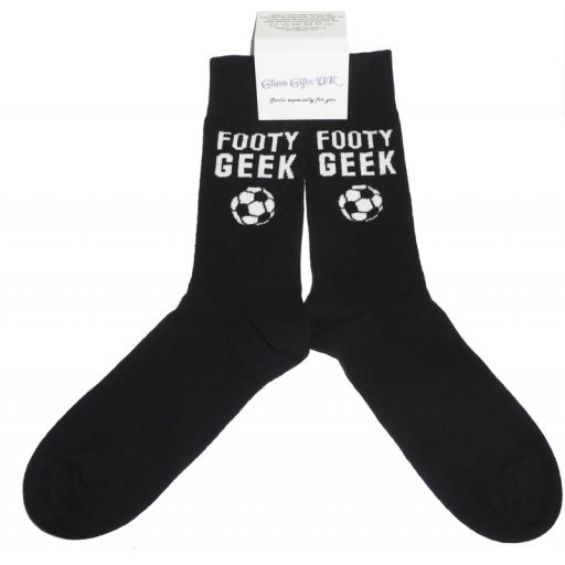 Footy Geek Socks With a Football, Great Novelty Gift Adult size UK 6-12 Ideal for a Christmas, birthday or anytime gift