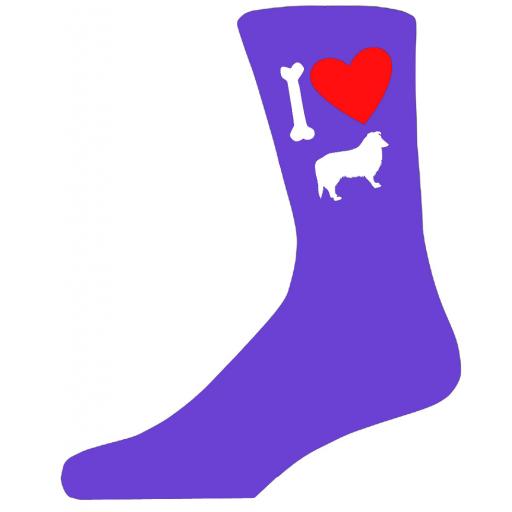 Purple Ladies Novelty Collie Socks- I Love My Dog Socks Luxury Cotton Novelty Socks Adult size UK 5-12 Euro 39-49