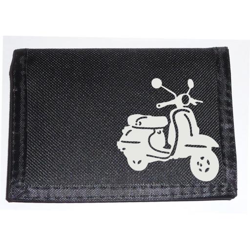 White Scooter on a Black Nylon Wallet, Funky Birthday, Fathers Day or Christmas Gift