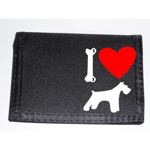 I Love Schnauzer Dogs on a Black Nylon Wallet, Stunning Birthday, Fathers Day or Christmas Gift
