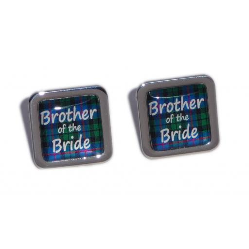 Brother of the Bride Blue Tartan Square Wedding Cufflinks