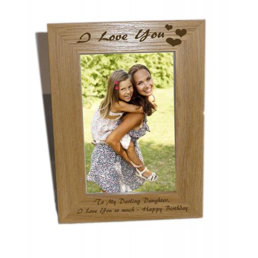 I Love You With Heart Design Wooden Photo Frame 6x8 - Free Engraving - Please email glamgifts50@yahoo co uk