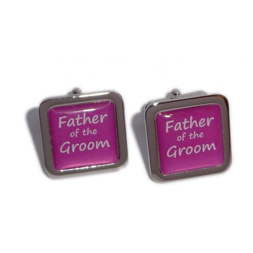 Father of the Groom Hot Pink Square Wedding Cufflinks