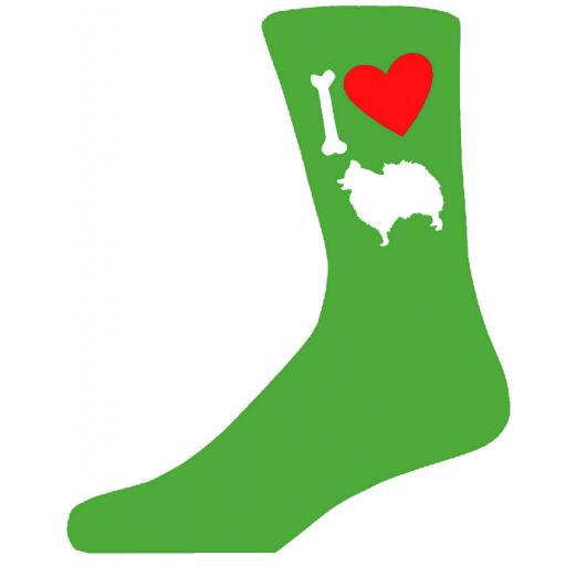 Green Novelty Pomeranian Socks - I Love My Dog Socks