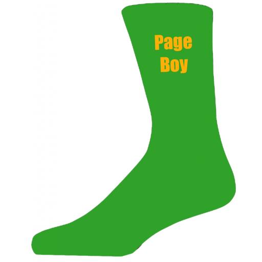 Green Wedding Socks with Yellow Page Boy Title Adult size UK 6-12 Euro 39-49