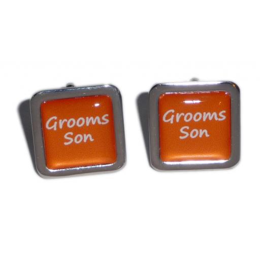Grooms Son Orange Square Wedding Cufflinks