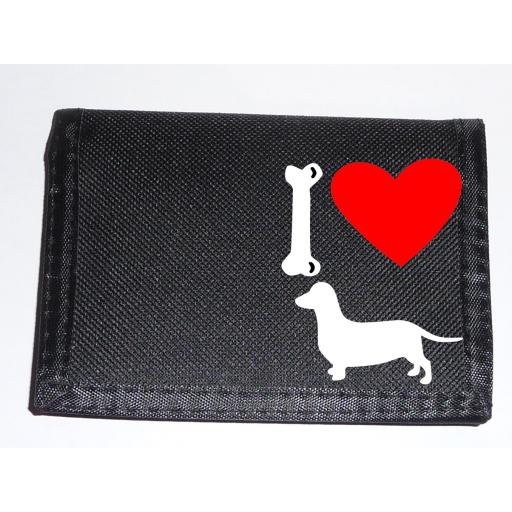 I Love Daschund Dogs on a Black Nylon Wallet, Stunning Birthday, Fathers Day or Christmas Gift